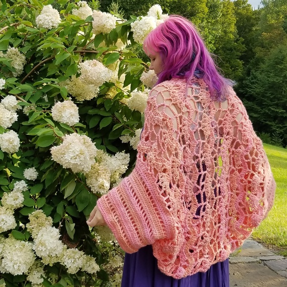 Lions & Yellowcake by Jennifer Weiler Sweaters - Bohemian Crochet Lace Kimono Sleeve Cocoon Jacket